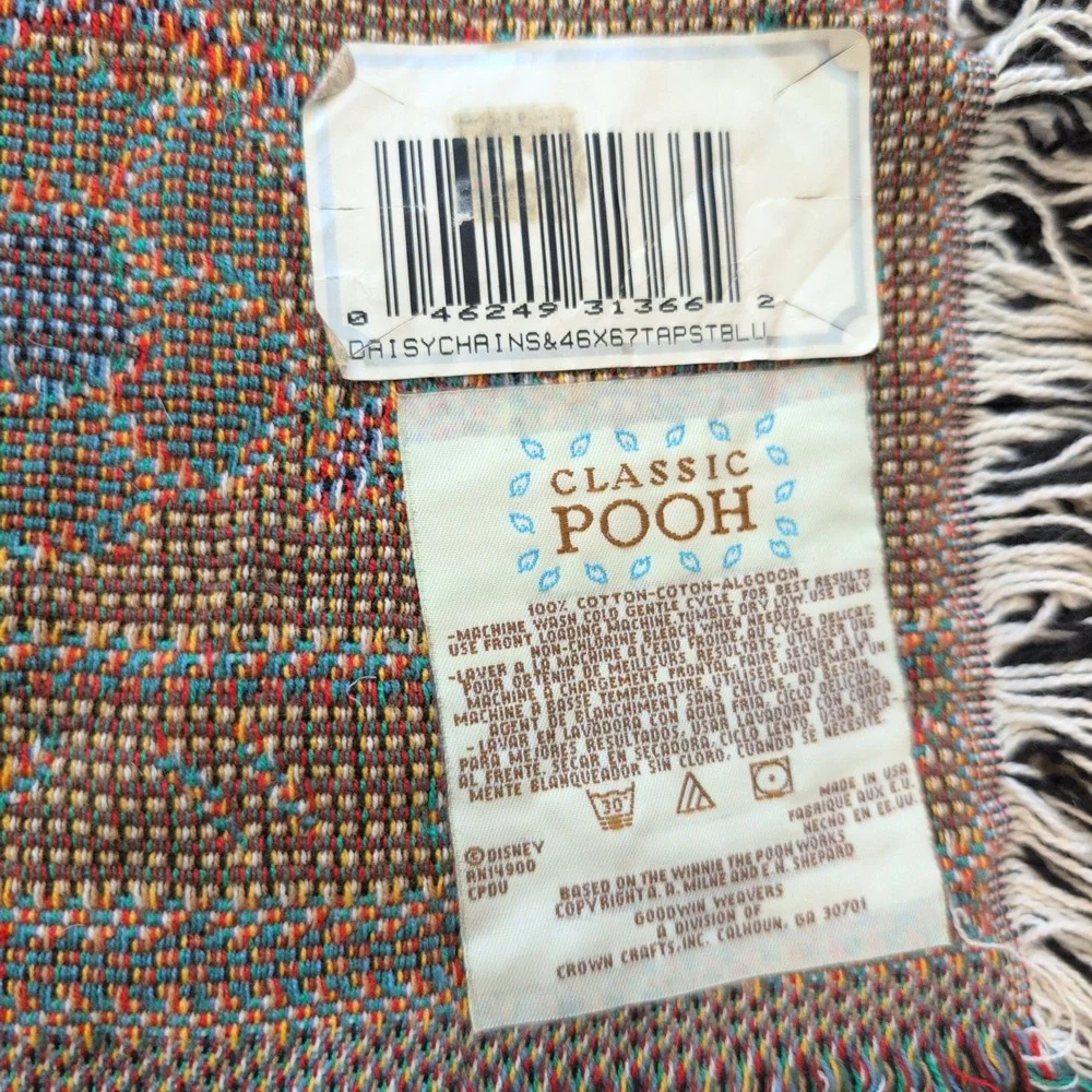 Classic Pooh Woven Tapestry Throw Blanket Disney Goodwin Weavers Blue 46x67